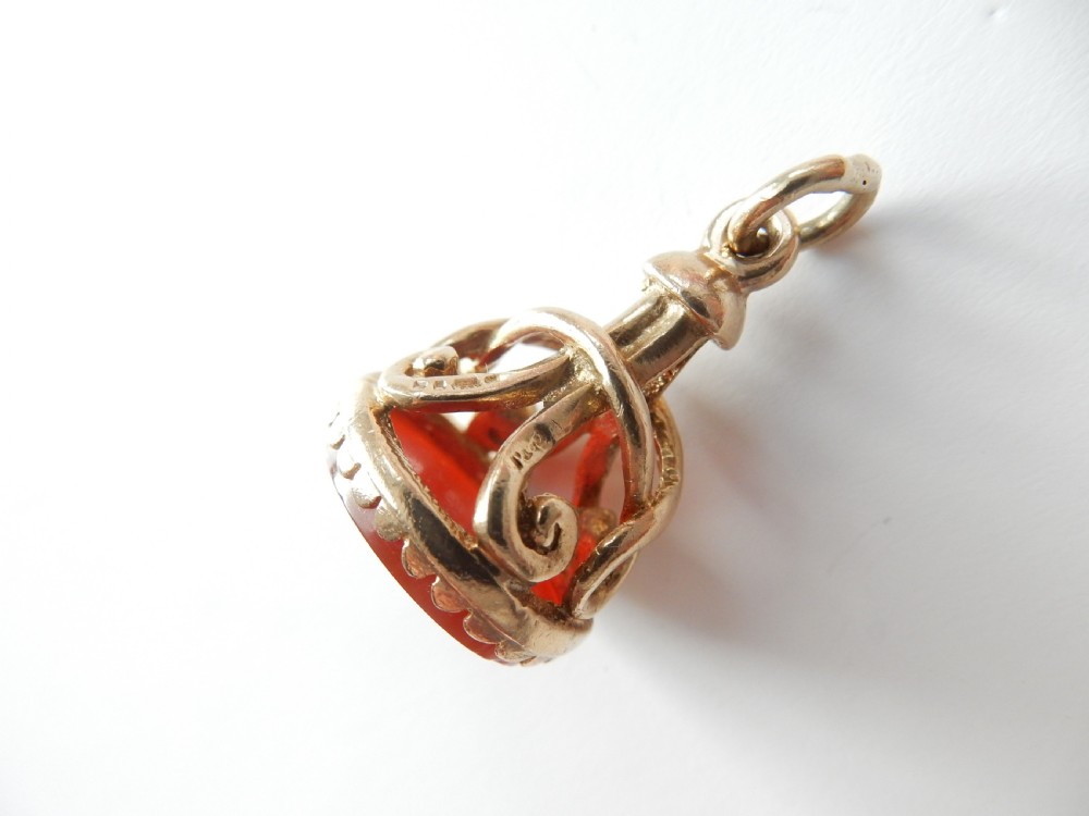 Vintage 9ct Gold Carnelian Fob Pendant View V