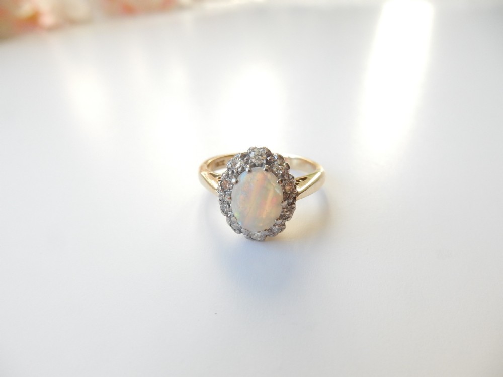 Antique 18ct Gold Opal & Diamond Ring     View VI