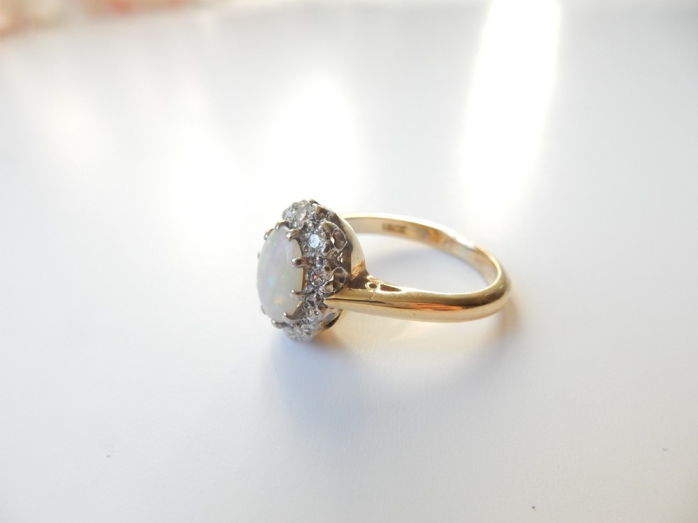 Antique 18ct Gold Opal & Diamond Ring     View VII