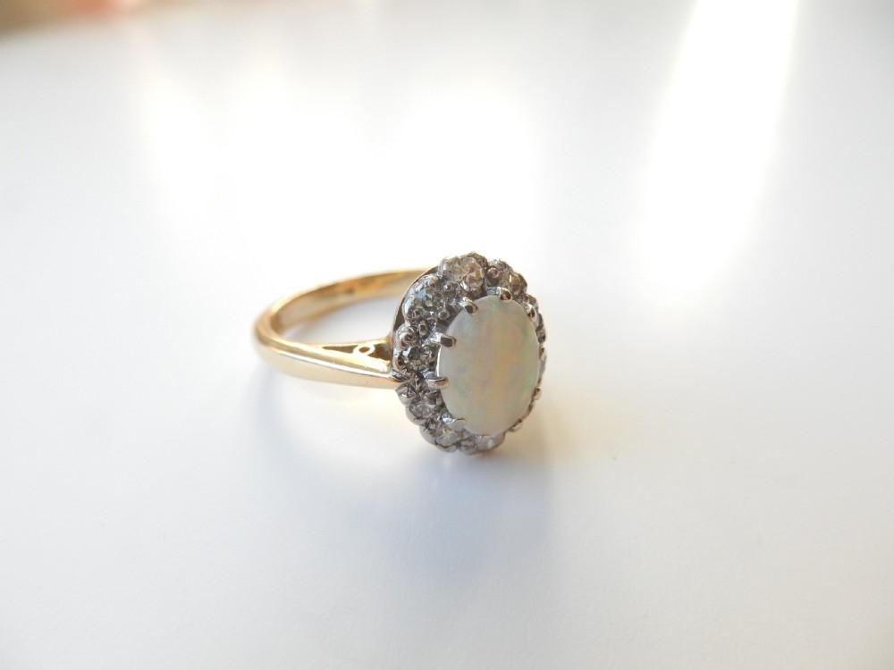 Antique 18ct Gold Opal & Diamond Ring     View VIII