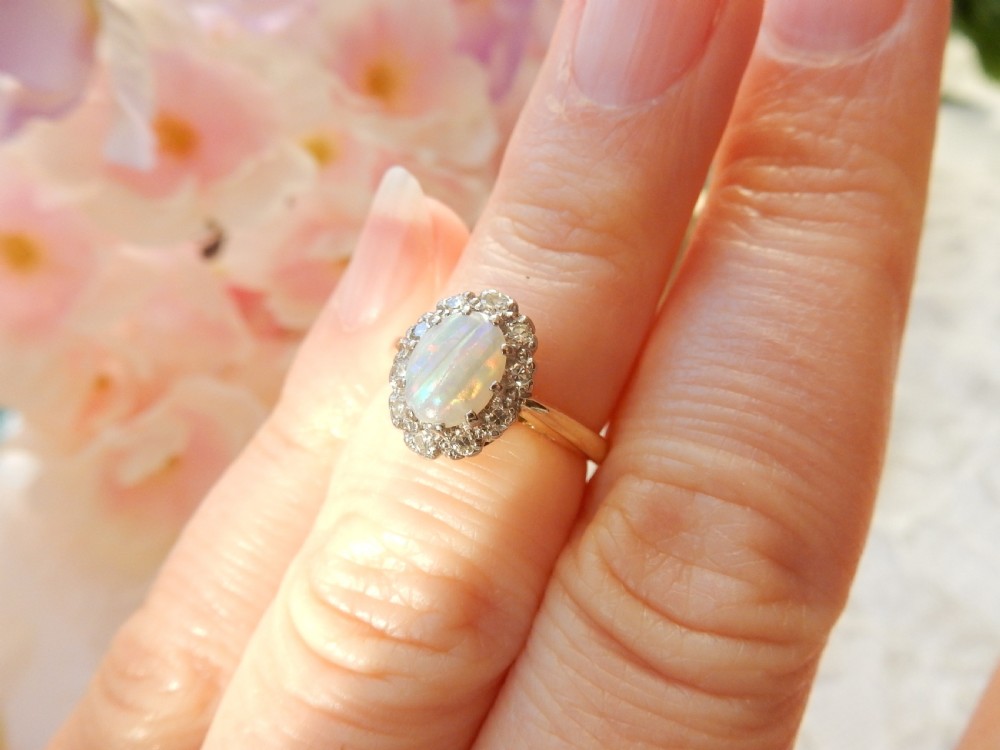 Antique 18ct Gold Opal & Diamond Ring     View X