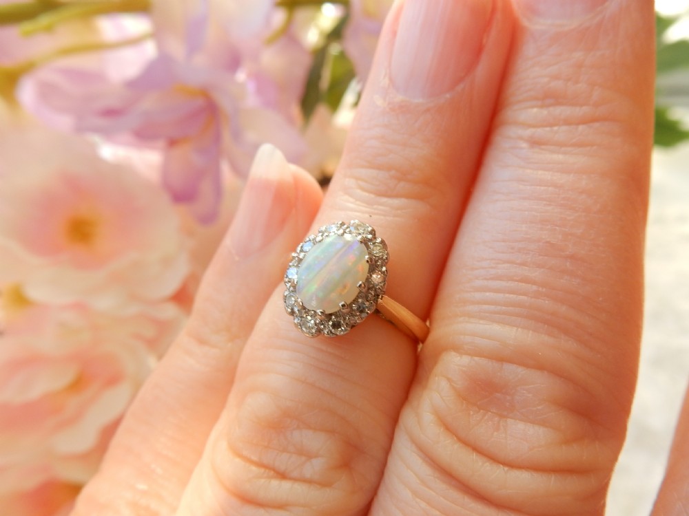 Antique 18ct Gold Opal & Diamond Ring     View XI