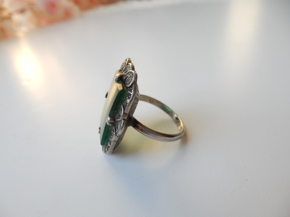 Art Deco Sterling Silver Green Chalcedony Ring  View IV