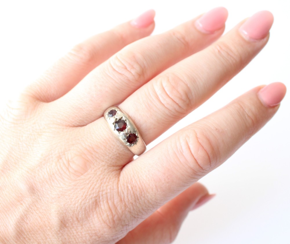 Antique Sterling Silver Garnet Starburst Gypsy Ring  View VI