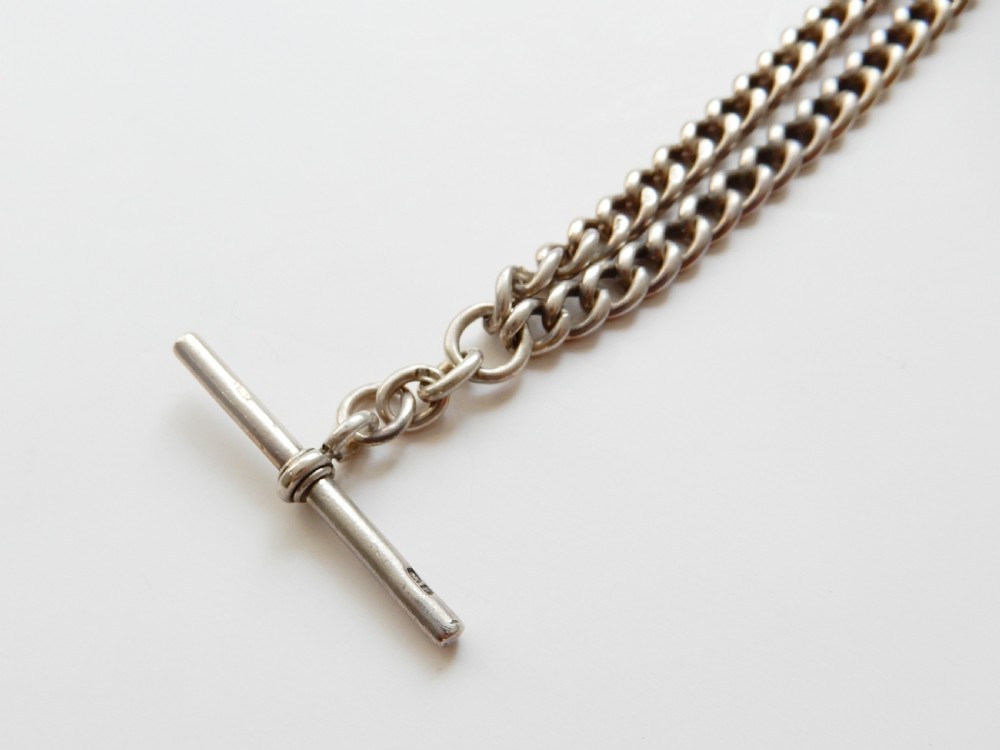 Chunky Antique Sterling Silver Albert T Bar Chain 19