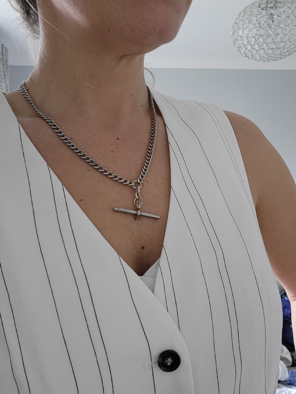 Chunky Antique Sterling Silver Albert T Bar Chain 19