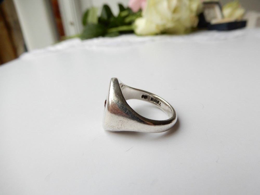 Chunky Antique Solid Silver Garnet Signet Ring   View III