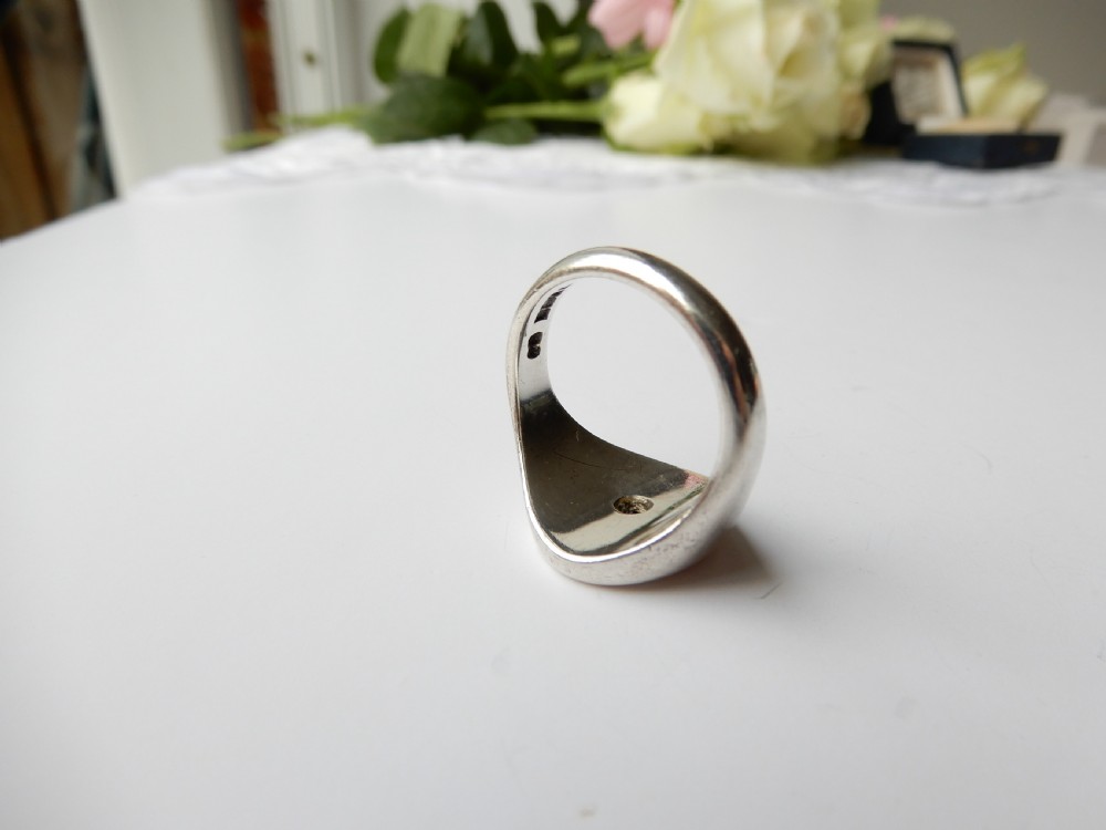 Chunky Antique Solid Silver Garnet Signet Ring   View V
