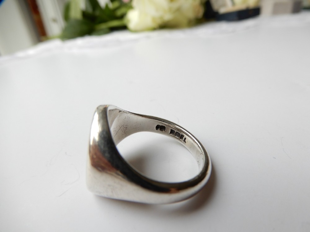 Chunky Antique Solid Silver Garnet Signet Ring   View VI