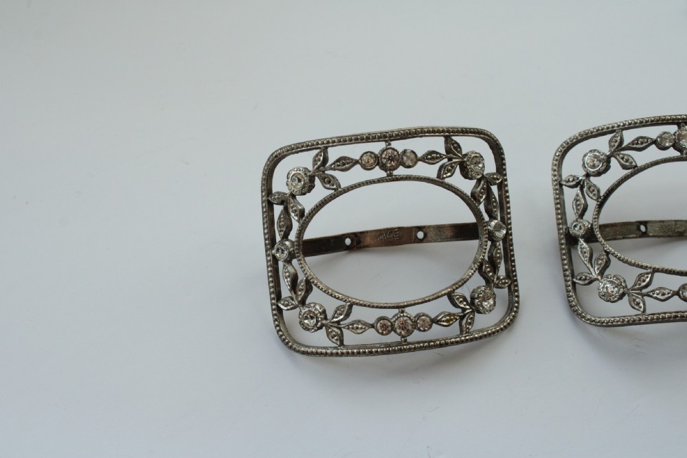 A pair of eighteenth-century Georgian paste glass and steel filigree shoe buckles in a fitted green velvet display box. View III