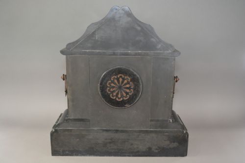 LARGE VICTORIAN BRONZE MOUNTED SLATE AND MARBLE MANTEL CLOCK - ADDITIONAL PHOTO 3