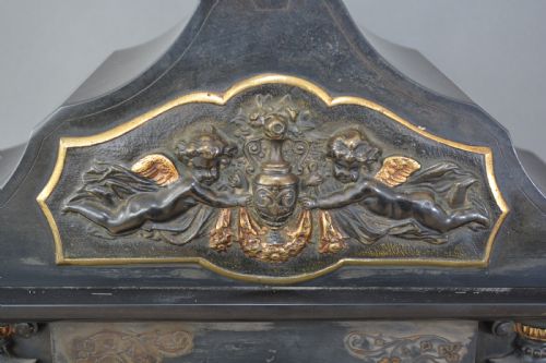 LARGE VICTORIAN BRONZE MOUNTED SLATE AND MARBLE MANTEL CLOCK - ADDITIONAL PHOTO 4