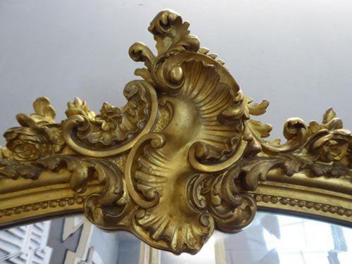 ANTIQUE FRENCH MIRROR LARGE GILT ON RED CAMEL CRESTED LOUIS XV STYLE - ADDITIONAL PHOTO 1