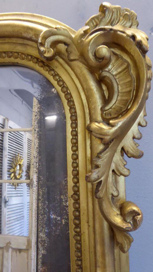 ANTIQUE FRENCH MIRROR LARGE GILT ON RED CAMEL CRESTED LOUIS XV STYLE - ADDITIONAL PHOTO 2