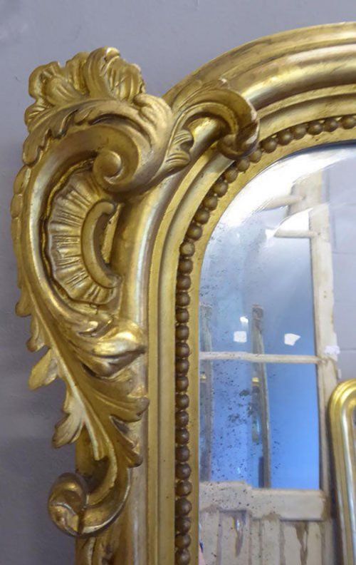 ANTIQUE FRENCH MIRROR LARGE GILT ON RED CAMEL CRESTED LOUIS XV STYLE - ADDITIONAL PHOTO 3