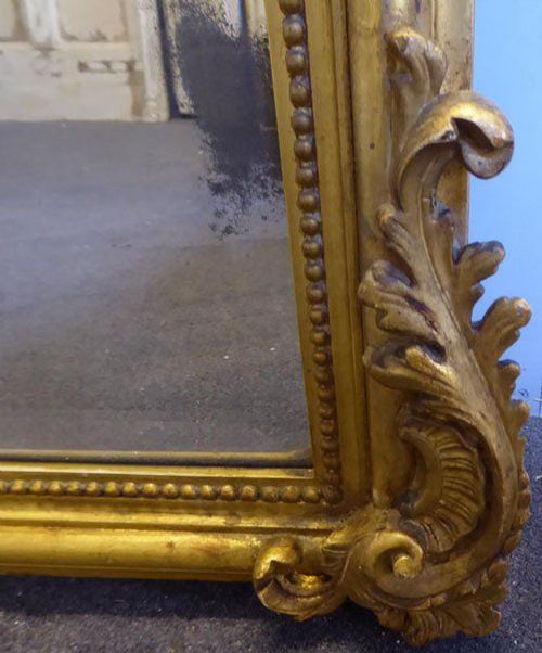ANTIQUE FRENCH MIRROR LARGE GILT ON RED CAMEL CRESTED LOUIS XV STYLE - ADDITIONAL PHOTO 5
