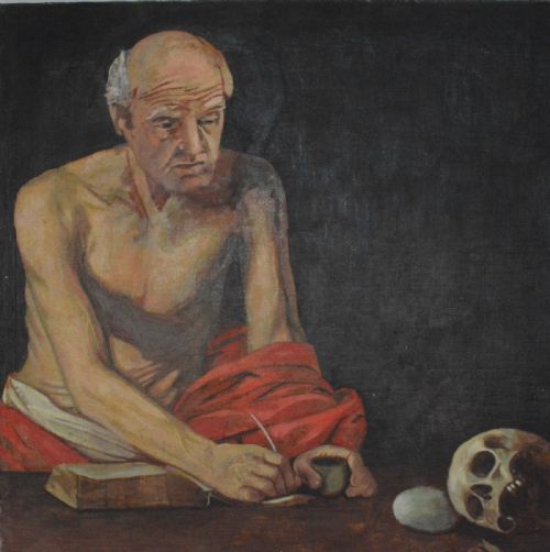 A LARGE OIL ON CANVAS STUDY OF SAINT JEROME - ADDITIONAL PHOTO 1