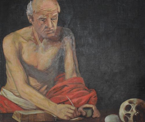 A LARGE OIL ON CANVAS STUDY OF SAINT JEROME - ADDITIONAL PHOTO 4