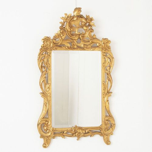 ITALIAN GILTWOOD CRESTED ANTIQUE MIRROR 19TH C