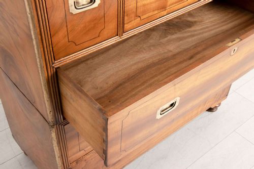 ANTIQUE CHINESE EXPORT CAMPHORWOOD MILITARY CAMPAIGN SECRETAIRE CHEST 1830'S - ADDITIONAL PHOTO 9