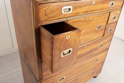 ANTIQUE CHINESE EXPORT CAMPHORWOOD MILITARY CAMPAIGN SECRETAIRE CHEST 1830'S - ADDITIONAL PHOTO 13