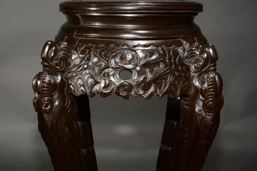 PAIR OF ANTIQUE ASIAN CARVED WOOD LACQUERED PLANT OR VASE STAND - ADDITIONAL PHOTO 4