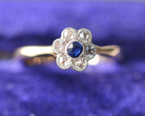 sapphire and diamond edwardian 18ct gold ringbrooch - CATEGORY: ANTIQUE JEWELLERY - DATED EDWARDIAN