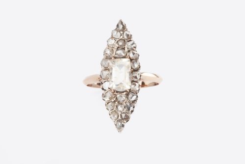 a marquise rose diamond and quartz cut early victorian ring - CATEGORY: ANTIQUE JEWELLERY - DATED REGENCY
