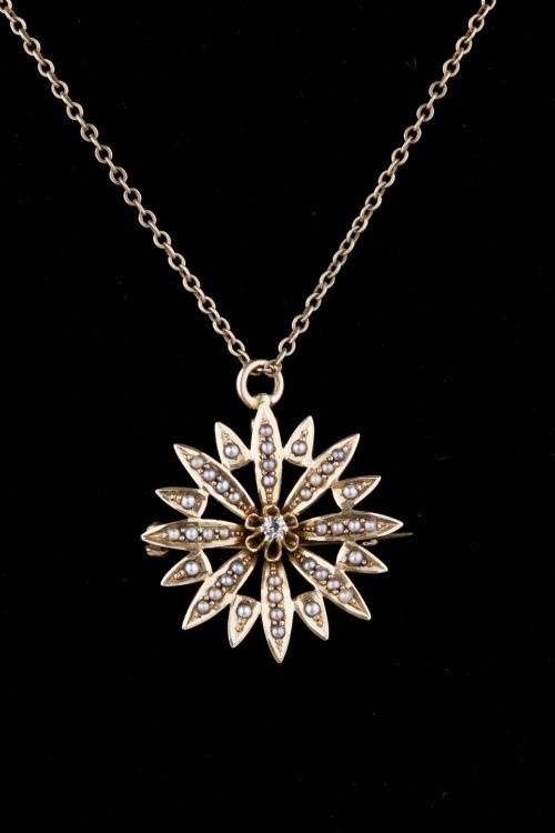 an edwardian flower head diamond and split pearl pendant - CATEGORY: ANTIQUE JEWELLERY - DATED EDWARDIAN