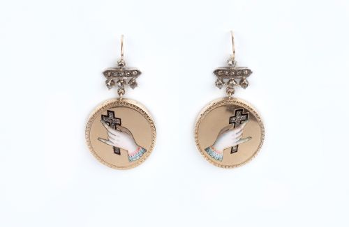 DIAMOND AND ENAMEL FIGA EARRINGS - ADDITIONAL PHOTO 1
