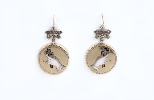 diamond and enamel figa earrings - CATEGORY: ANTIQUE JEWELLERY - DATED 19TH CENTURY