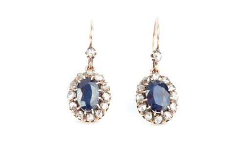 SAPPHIRE AND DIAMOND VICTORIAN EARRINGS - ADDITIONAL PHOTO 2