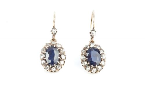 sapphire and diamond victorian earrings - CATEGORY: ANTIQUE JEWELLERY - DATED VICTORIAN