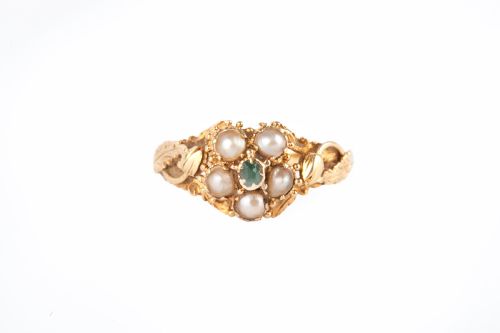 A GEORGIAN PEARL AND EMERALD TULIP RING - ADDITIONAL PHOTO 3