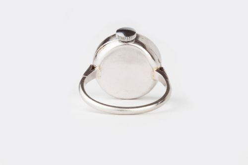 A PLATINUM AND DIAMOND OMEGA RING WATCH - ADDITIONAL PHOTO 2