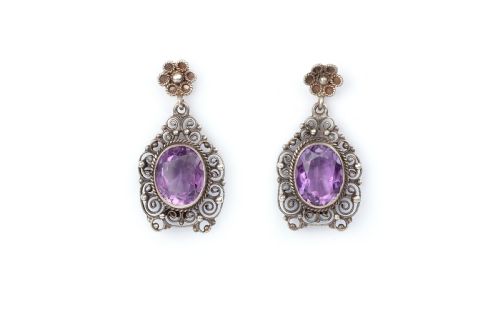 amethyst edwardian earrrings - CATEGORY: ANTIQUE JEWELLERY - DATED EDWARDIAN