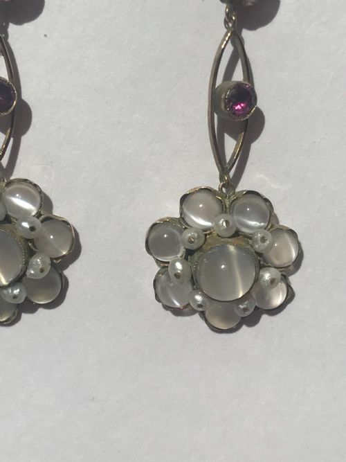 ANTIQUE MOONSTONE AND RUBY 15CT GOLD EARRINGS - ADDITIONAL PHOTO 2