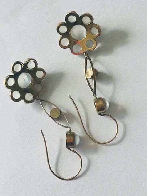 ANTIQUE MOONSTONE AND RUBY 15CT GOLD EARRINGS - ADDITIONAL PHOTO 4