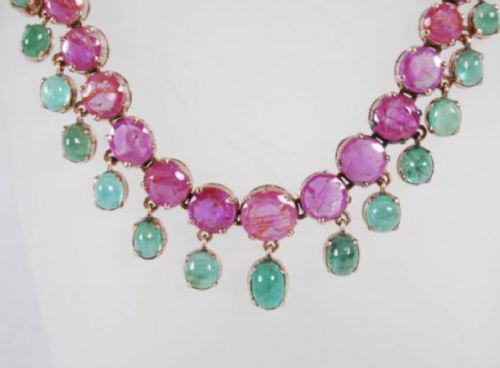 EDWARDIAN NATURAL RUBY AND EMERALD FRINGE NECKLACE - ADDITIONAL PHOTO 2
