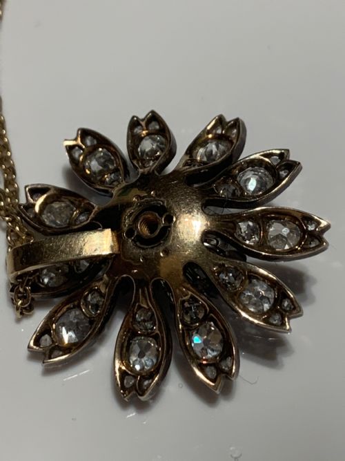 VICTORIAN OLD CUT DIAMOND ROSE CUT LARGE FLOWER PENDANT CIRCA 1860 - ADDITIONAL PHOTO 2