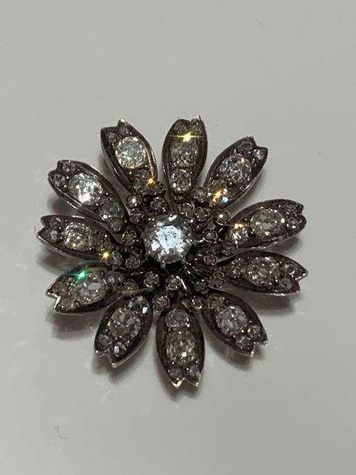 VICTORIAN OLD CUT DIAMOND ROSE CUT LARGE FLOWER PENDANT CIRCA 1860 - ADDITIONAL PHOTO 4