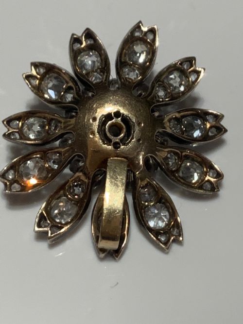 VICTORIAN OLD CUT DIAMOND ROSE CUT LARGE FLOWER PENDANT CIRCA 1860 - ADDITIONAL PHOTO 5