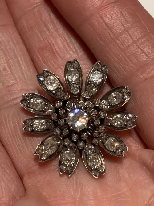 VICTORIAN OLD CUT DIAMOND ROSE CUT LARGE FLOWER PENDANT CIRCA 1860 - ADDITIONAL PHOTO 8