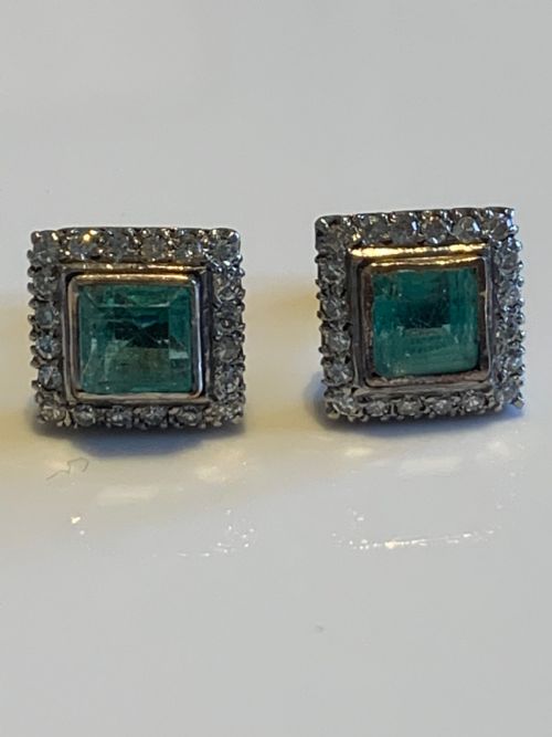 EMERALD AND DIAMOND ART DECO PLATINUM EARRINGS - ADDITIONAL PHOTO 1