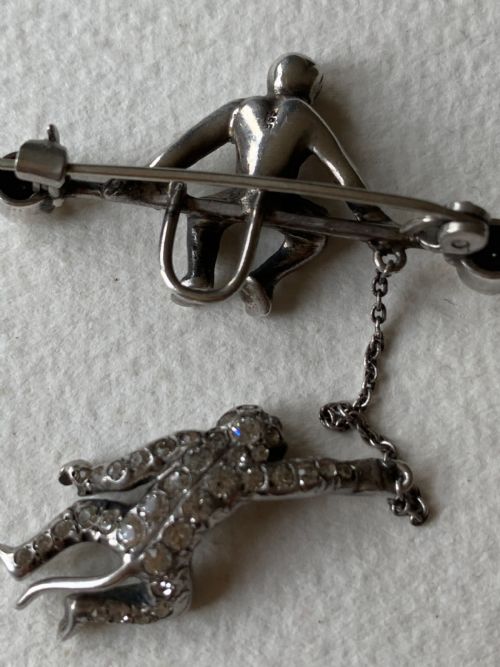 ANTIQUE STERLING SILVER PASTE ART DECO MONKEY BROOCH - ADDITIONAL PHOTO 2