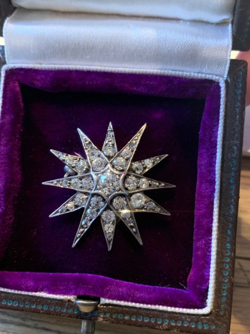 ANTIQUE STARBURST DIAMOND BROOCH - ADDITIONAL PHOTO 1