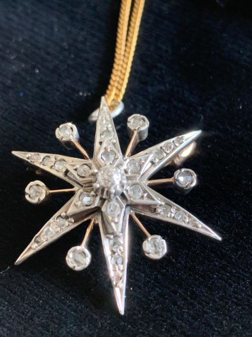 ANTIQUE ROSE CUT 9CT GOLD DIAMOND STAR - ADDITIONAL PHOTO 4