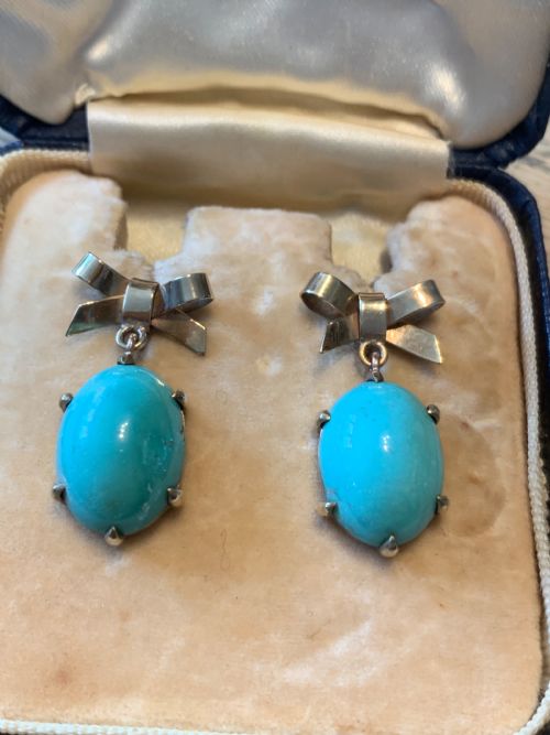 turquoise 9ct gold vintage 1950s earrings - CATEGORY: ANTIQUE JEWELLERY - DATED 1950