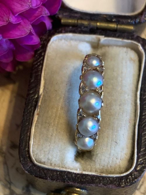 natural pearl and diamond victorian 18ct gold ring - CATEGORY: ANTIQUE JEWELLERY - DATED VICTORIAN