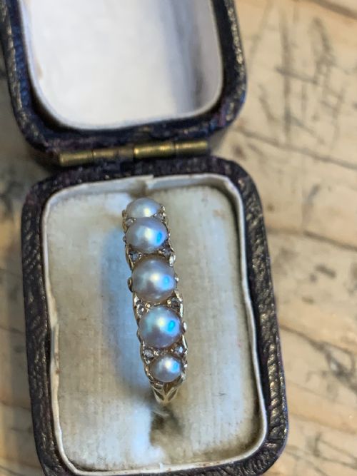 NATURAL PEARL AND DIAMOND VICTORIAN 18CT GOLD RING - ADDITIONAL PHOTO 1